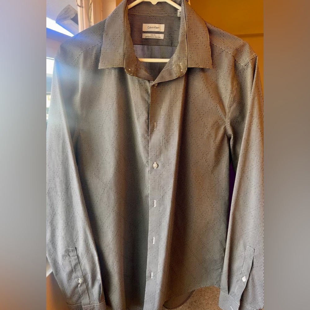 Calvin Klein Men's Black and White Checkered Shirt